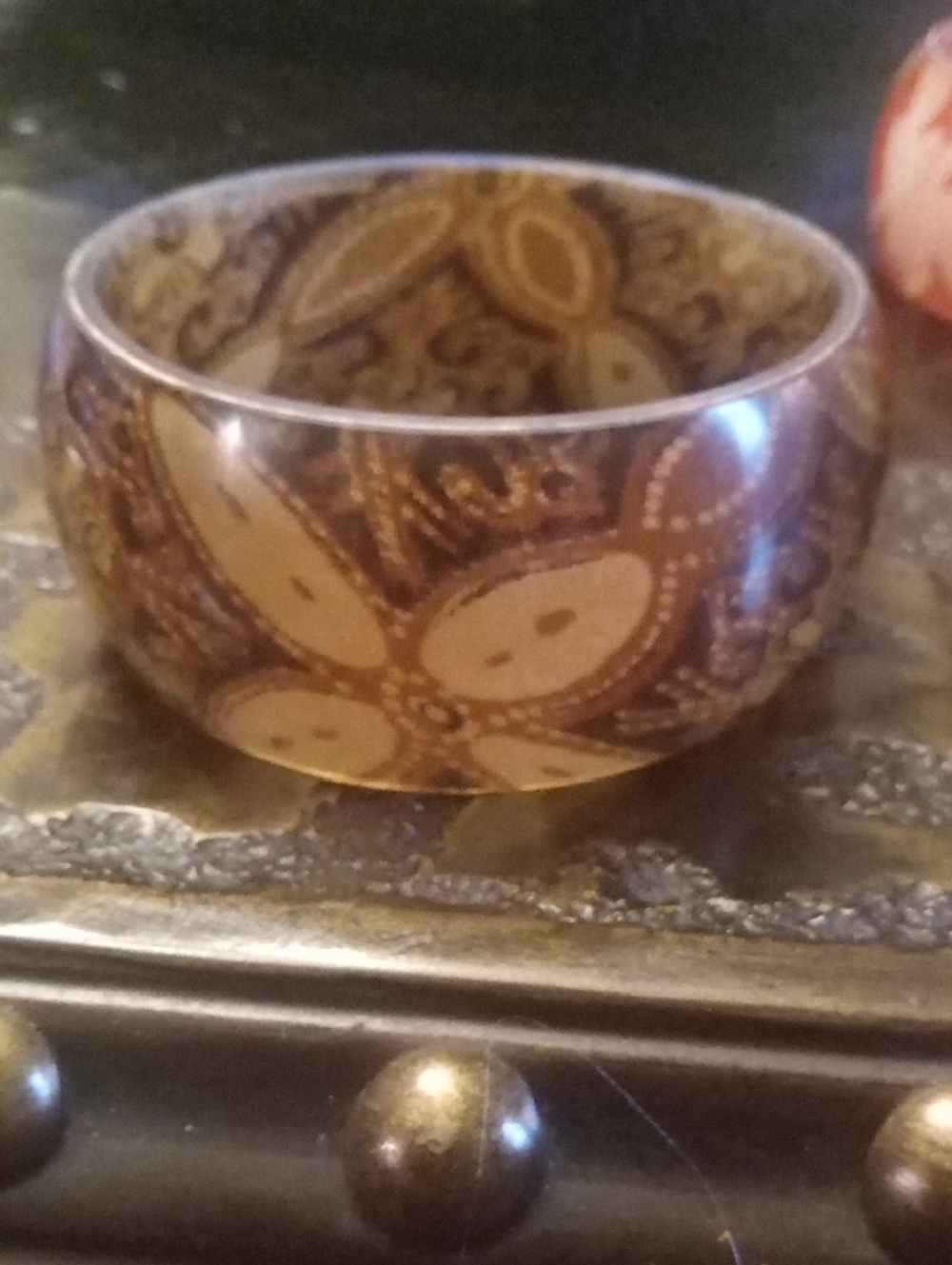 BANGLE, Baroni Brown Floral Wide Resin Bangle Bracelet Sm/Med